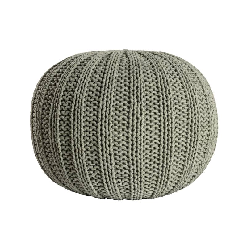 HomeRoots 20" Green Cotton Cable Knit Round Pouf Ottoman