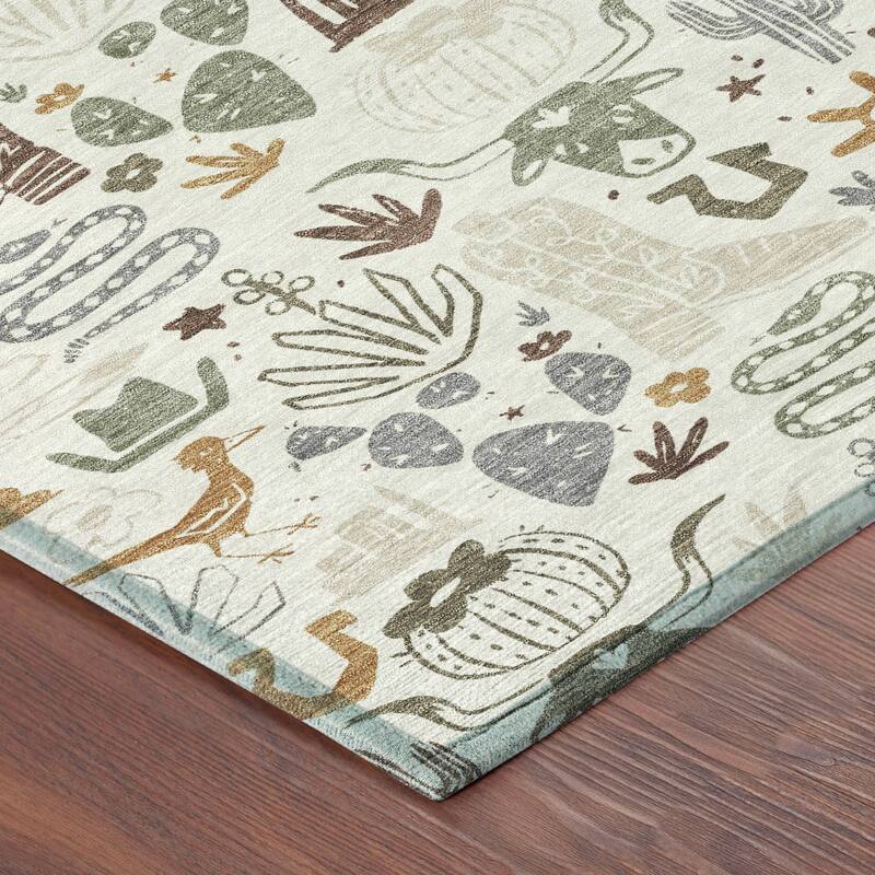 Machine Washable Indoor/ Outdoor Modern Ranch Chantille Rug