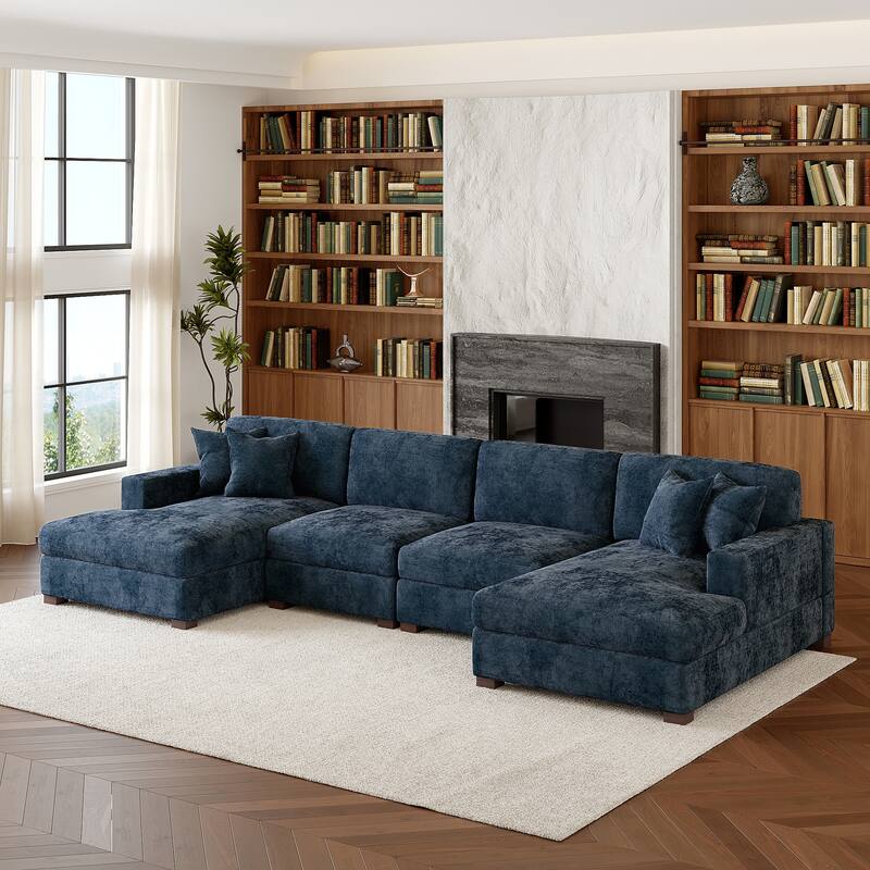 Oversized Chenille Modular Sectional Sofa With Deep Seat
