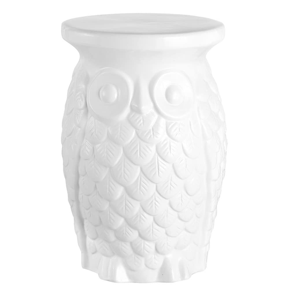 Groovy Owl 17.5" Ceramic Garden Stool, White by JONATHAN Y