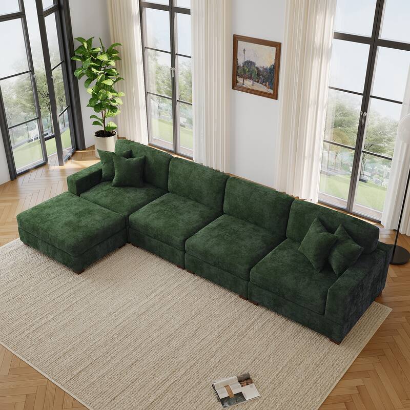 Modern Oversized Chenille Modular Sectional Sofa with Ottoman