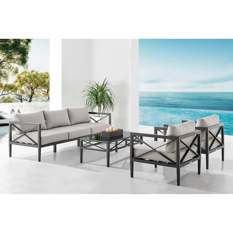 Sonoma Dark Gray Aluminum Outdoor Patio 4 Piece Deep Seating Conversation Set