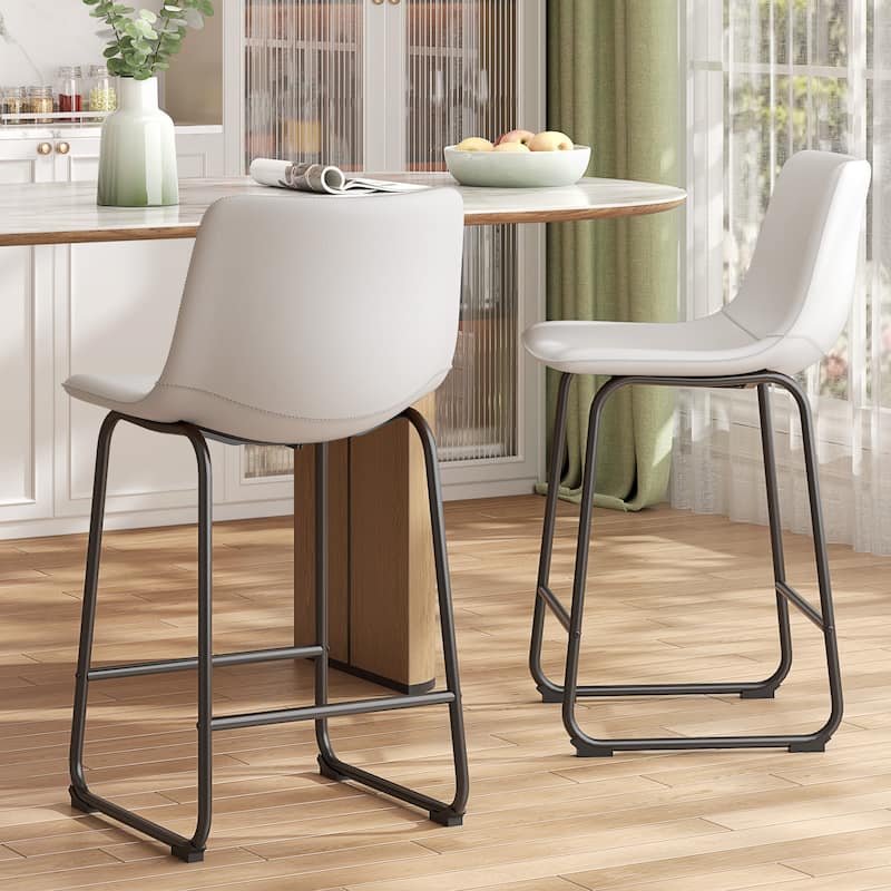 Bar Stools Faux Leather Counter Stools with Back Armless Dining Chairs (Set of 2)
