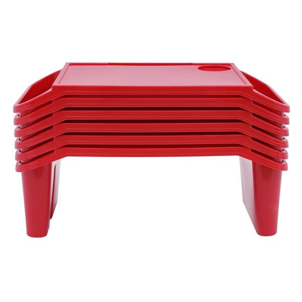 slide 2 of 6, 6-Pack Baby Kids Lap Desks Plastic Breakfast Trays with Side Pockets Red