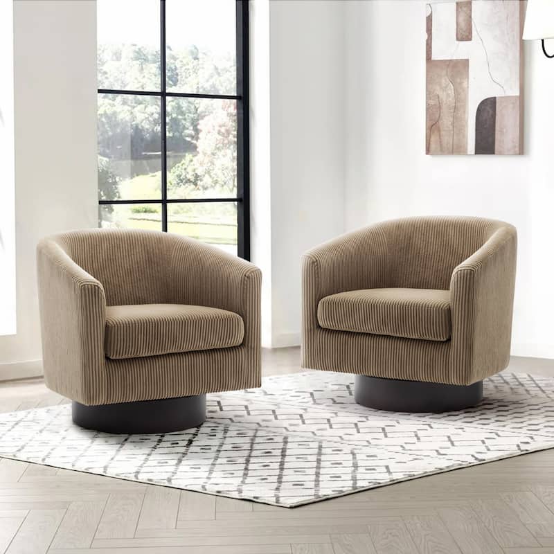 2 Set Round Barrel Chair 360-Degree Swivel Accent Chairs - 28.26" x 25.32"x 26.55" - Camel(Corduroy)