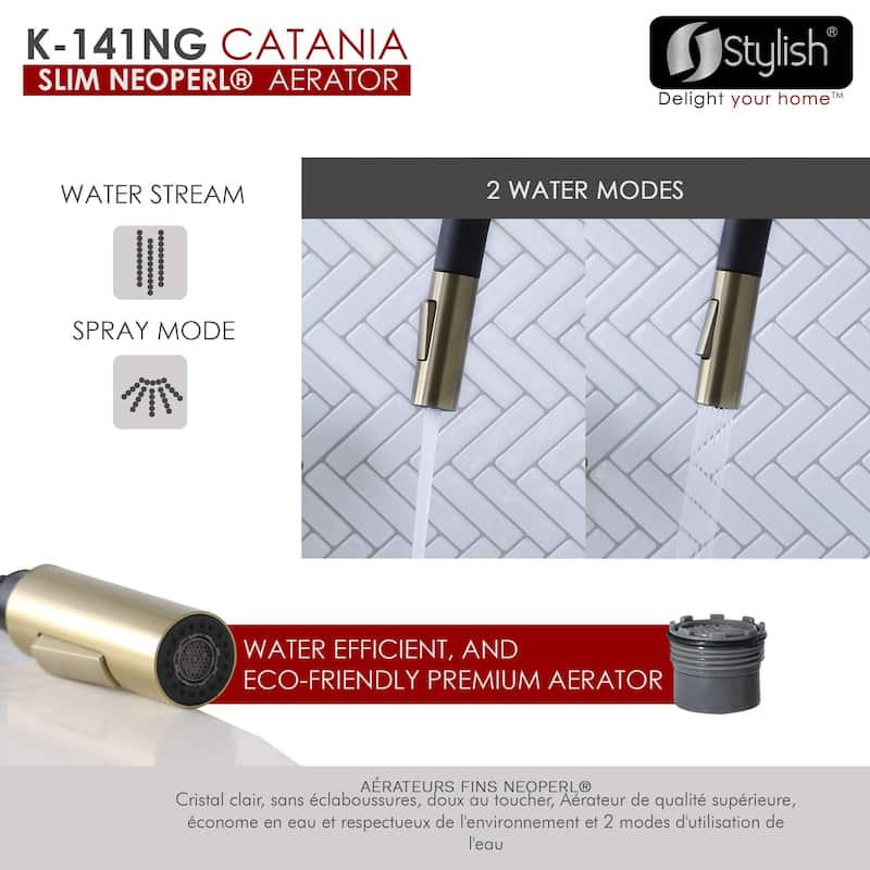 Single Handle Pull-Down Sprayer Kitchen Faucet K-141 - Height: 17.25" Spout H: 9" Spout R: 9"