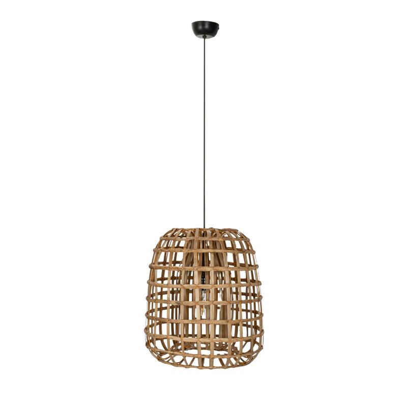Woven Rattan and Bamboo Pendant Lamp - 16.0"L x 16.0"W x 18.0"H