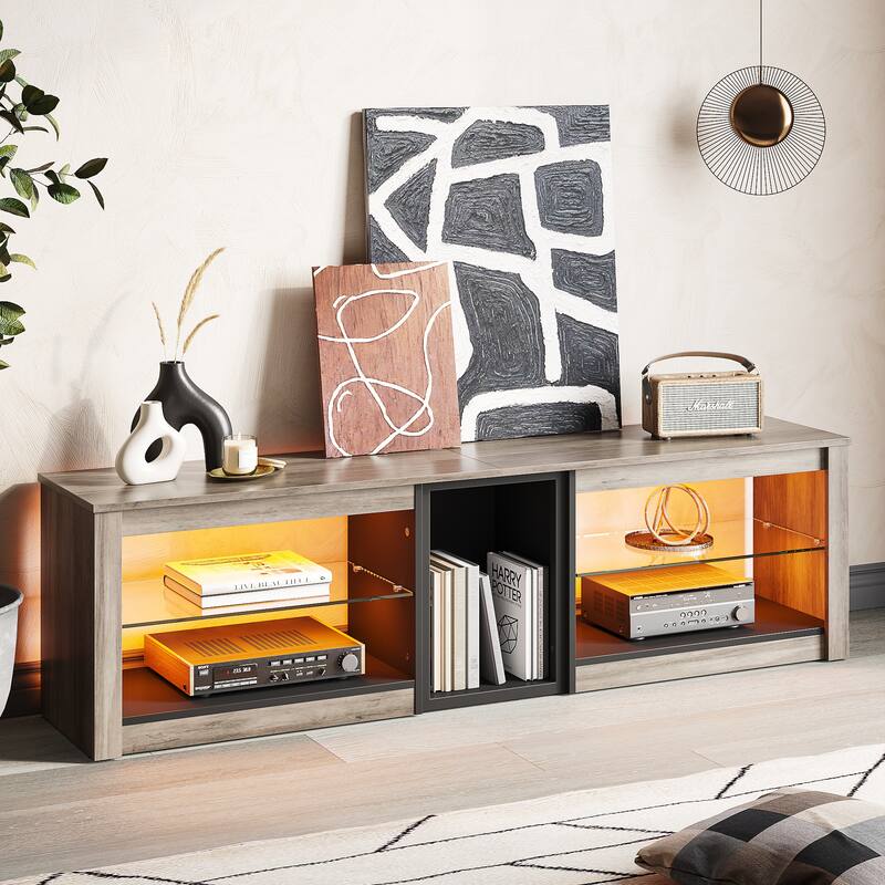 63" TV Stand Gaming Entertainment Center for TVs up to 70" with LED Lights Cabinet and Shelves
