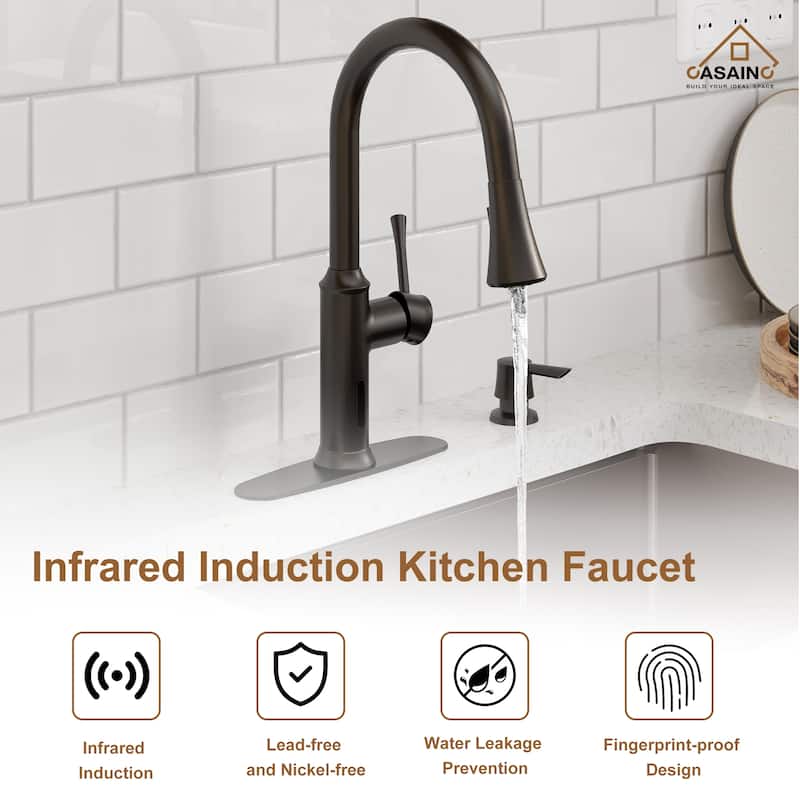 Smart Touchless Single Handle Pull-Down Sprayer Kitchen Faucet with Infrared Sensor and Smart Voice Control