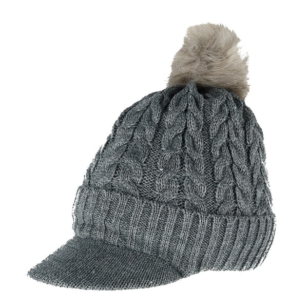 TopHeadwear Fuzzy Knitted Beanie w// Brown Pom