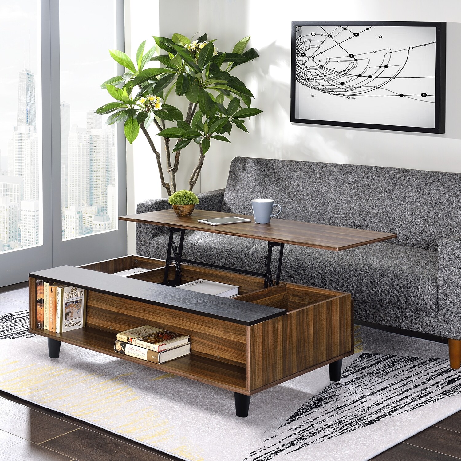 Topcraft Walnut Solid Wood Lift Top Coffee Table with Topcraft Walnut Solid Wood Lift Top Coffee Table with