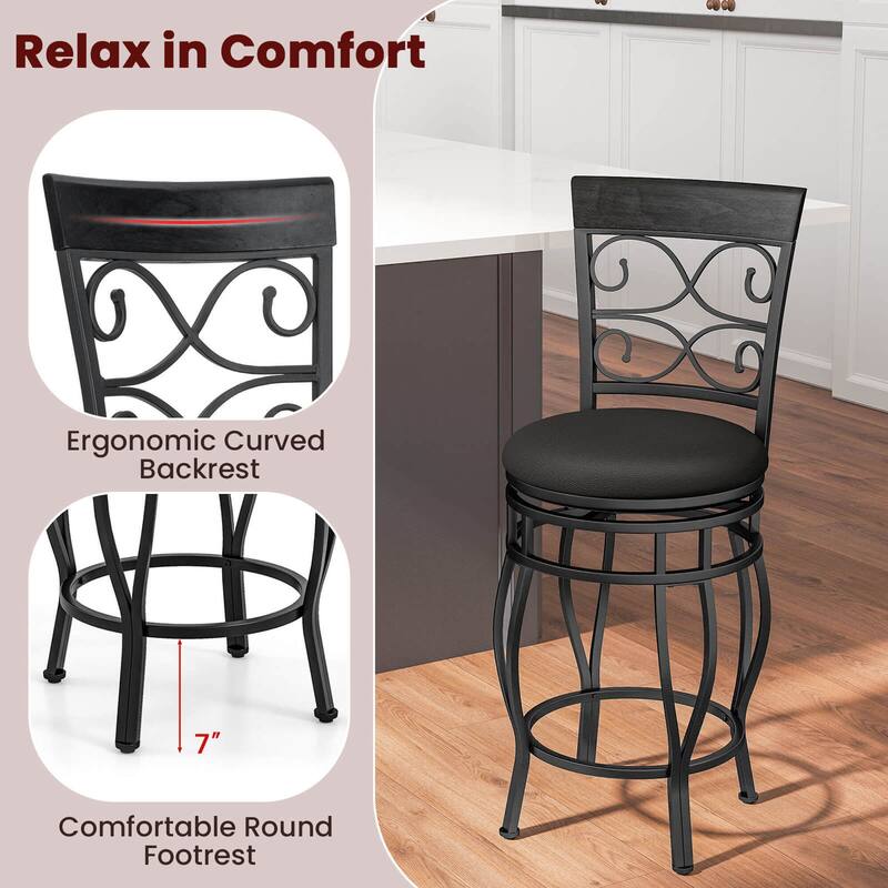 Costway Set of 2/4 Vintage Swivel Bar Stools 26" Bistro Upholstered