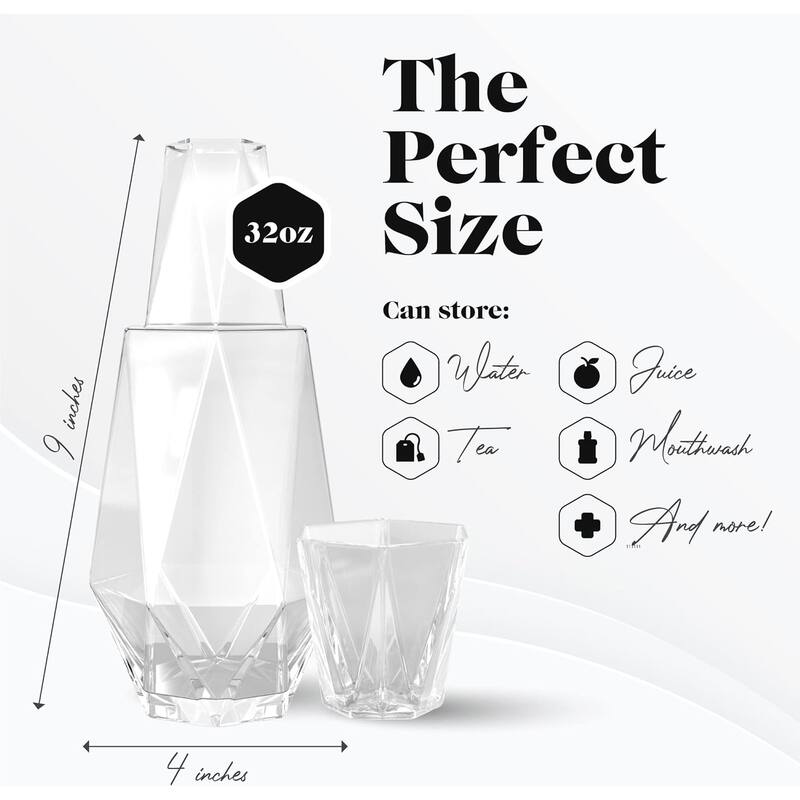 Fifth Avenue Crystal Geometric Glass Water Carafe and Tumbler - 37 Oz
