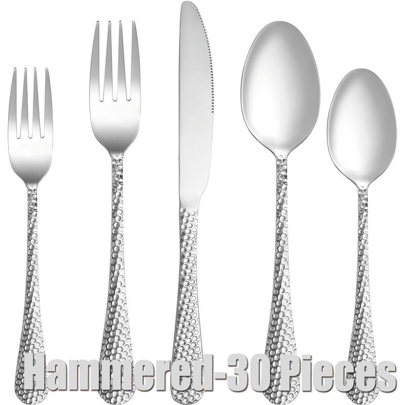 30 Pcs Silverware Set Service for 6, Cutlery Utensil Set - Hammered-30 Pieces