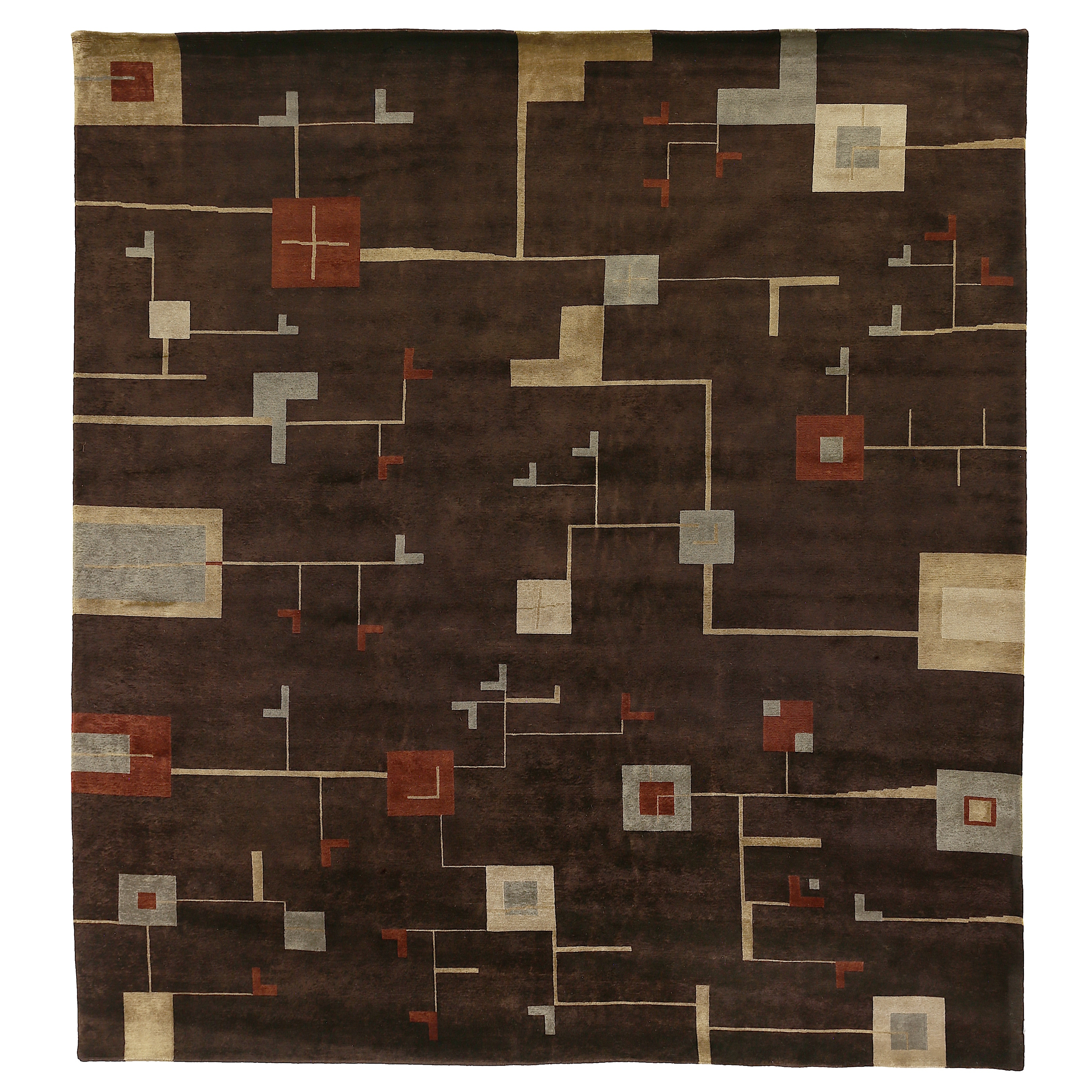 Contemporary hand-knotted New Zealand Wool Plum/Sage Area Rug - 9' x 10'