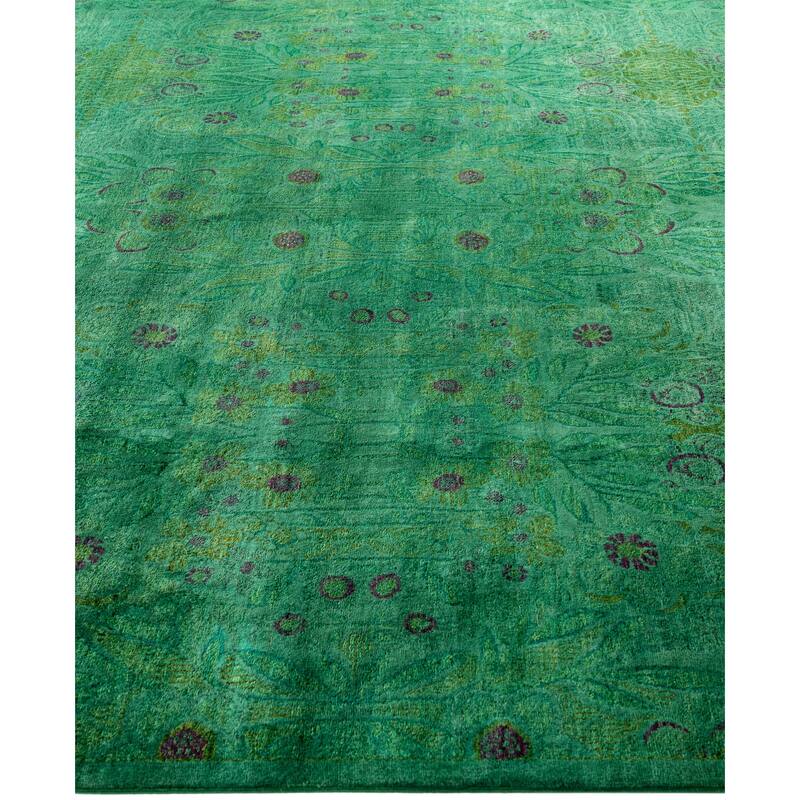 Overdyed One-of-a-Kind Hand-Knotted Area Rug - Green - 9' 0" x 11' 5"