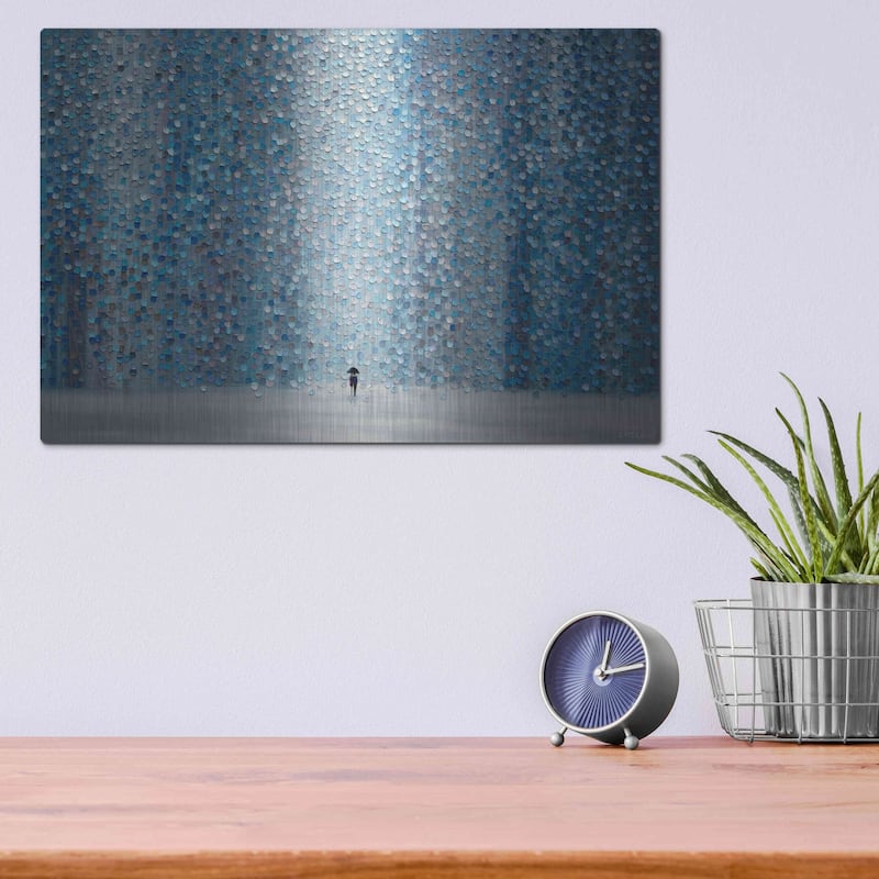 Luxe Metal Art 'Blue Rain' by Ekaterina Ermilkina, Metal Wall Art