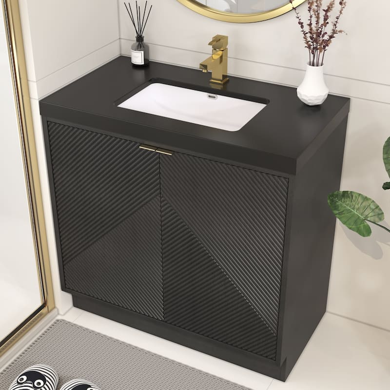 Milano 36" Freestanding Bathroom Vanity with Black Acrylic Sink