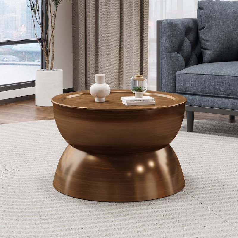 Roomfitters Round Metal Coffee Table, Modern Center Cocktail Table for Living Room, Indoor Outdoor Furniture