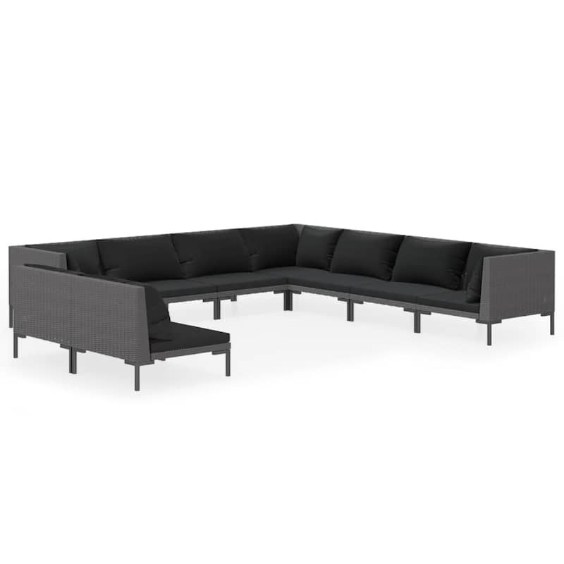 vidaXL Patio Lounge Set Outdoor Sectional Corner Sofa Poly Rattan Dark Grey - 27.6" x 27.6" x 24"