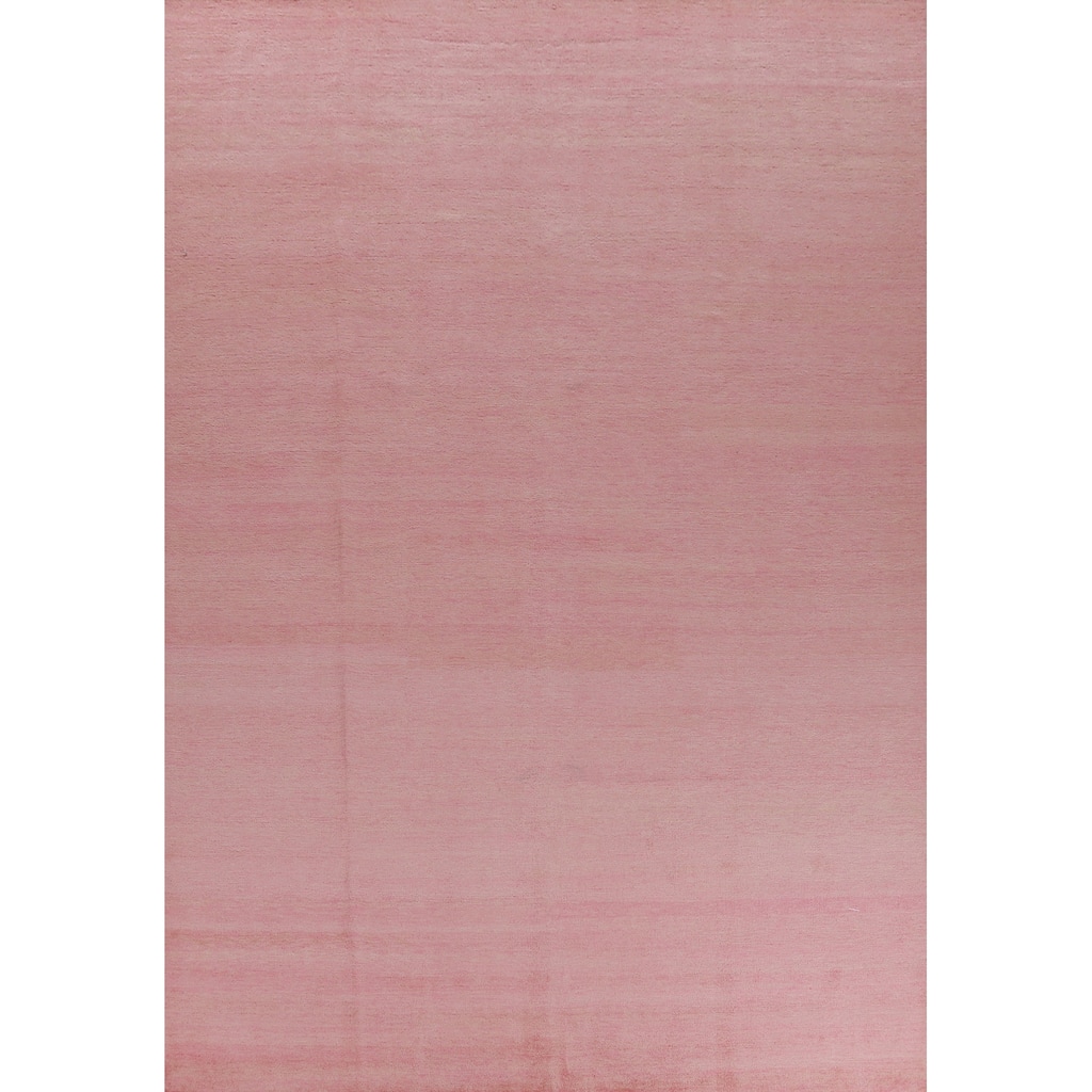 Hand Knotted Oriental 100% Wool Carpet Modern Solid Pink Gabbeh Area Rug - 12' 5'' X 9' 0''