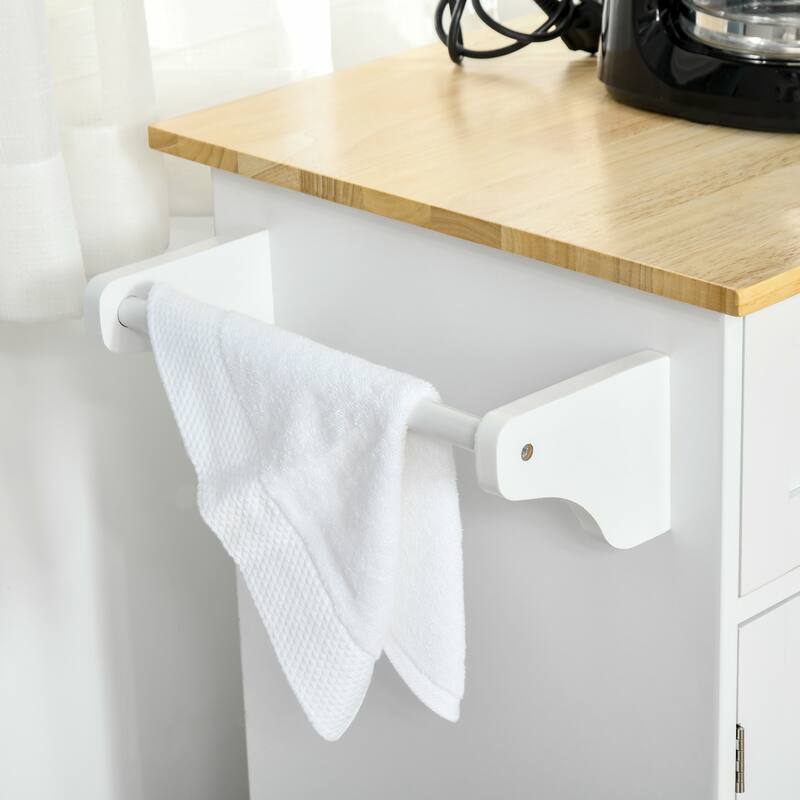 Kitchen Island with Wood Top, Mobile Island Cart on Wheels, Rolling Trolley with Adjustable Shelves, 2 Drawers & 3 Doors