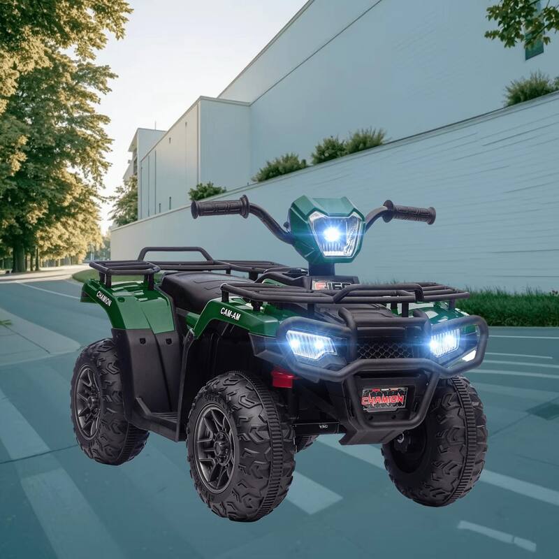 Electric 12V Kids ATV Quad Ride On Car, Battery Powered with USB and AUX Port, Safe Speed, Tough Tread, for Boys and Girls - Green