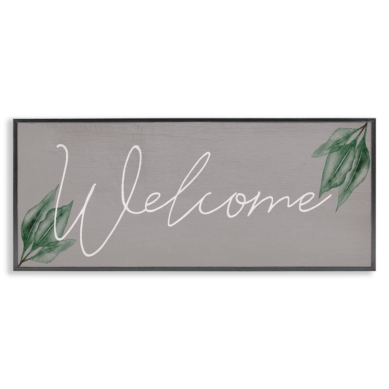 Stupell Welcome on Grey with Herbs Framed Giclee Art Design By Lil' Rue - 30 x 13 - Black