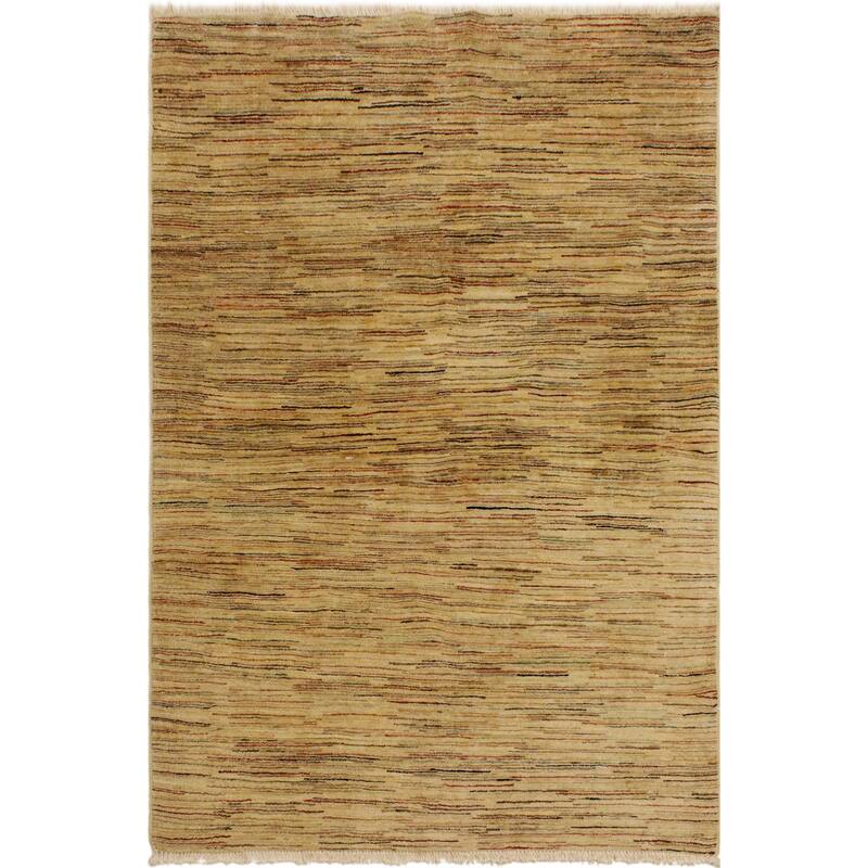 Boho Earthline Gabbeh Hand Knotted Wool Area Rug - 4'0'' x 5'9'' - Beige/Rust/Black/Green