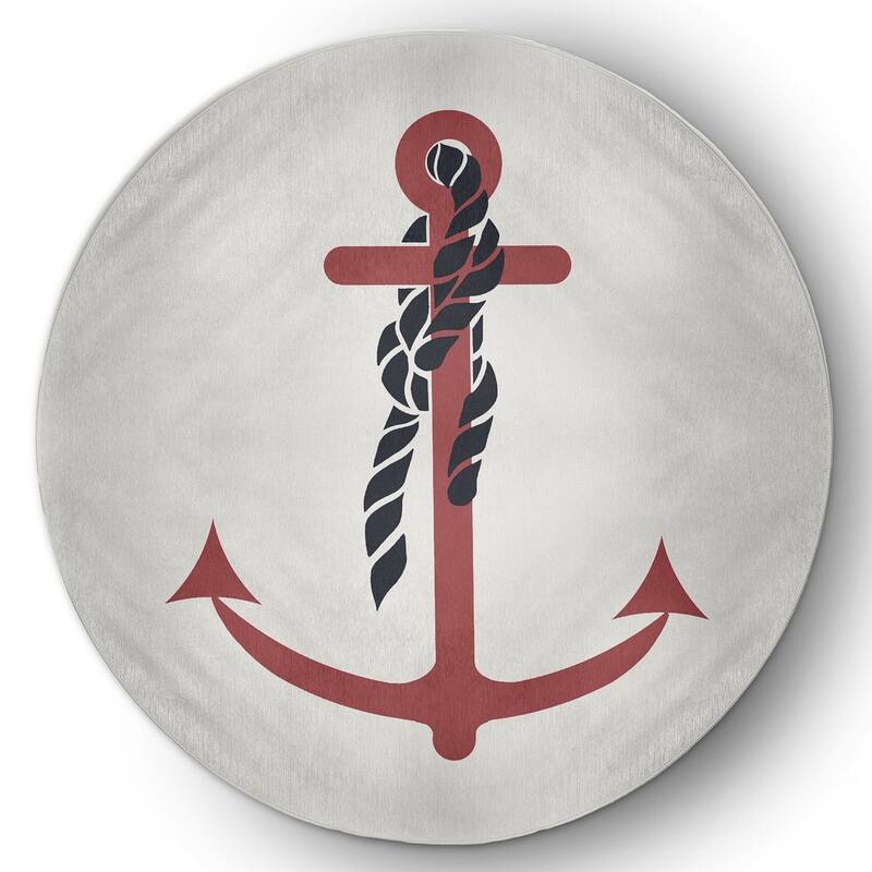 Anchor and Rope Nautical Indoor/Outdoor Rug - Ligonberry Red - 5' Round