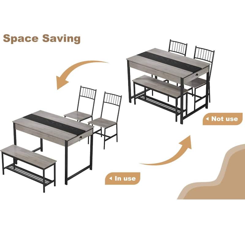 Space Saving Kitchen Dining Table Set with Bench and 2 Chairs and Storage Drawers