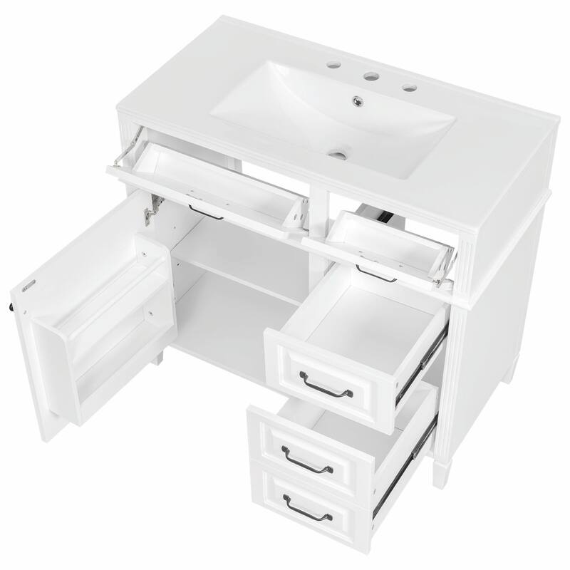 36-Inch Bathroom Vanity with Ceramic Sink Top, Solid Wood Frame and MDF Cabinet