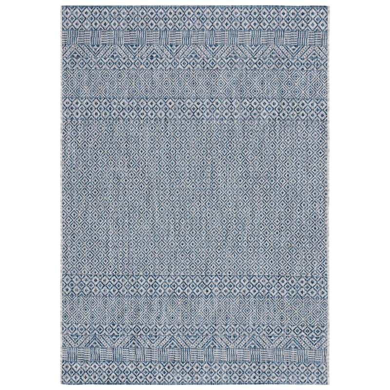 SAFAVIEH Courtyard Leonara Indoor/Outdoor Waterproof Patio Backyard Rug - 2'7" x 5' - Grey/Blue
