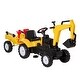 preview thumbnail 1 of 8, Manual Kids Ride On Digger with Detachable Trailer and Realistic Bucket for Be Used Outdoor Play and Gifts​ Yellow