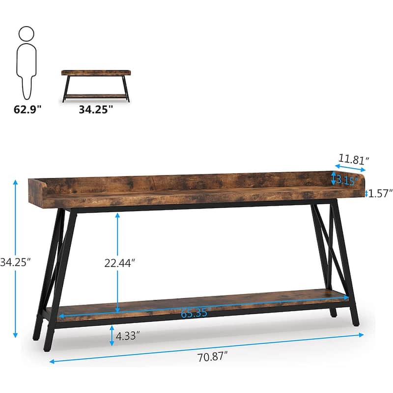 70.9 inch Long Sofa Console Table Behind Couch, Rustic Brown Entryway Table