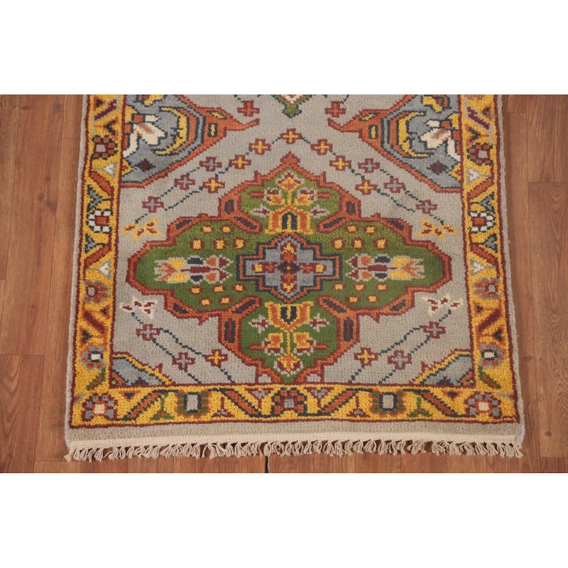 Gray Geometric Kazak Accent Rug Hand-Knotted Wool Carpet - 2'8"x 5'8"
