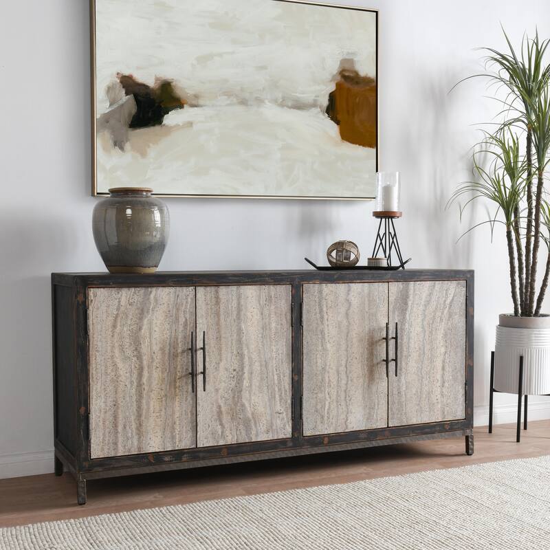 Classic Home Lisbon Reclaimed Pine Wood Sideboard Buffet Cabinet - Brown