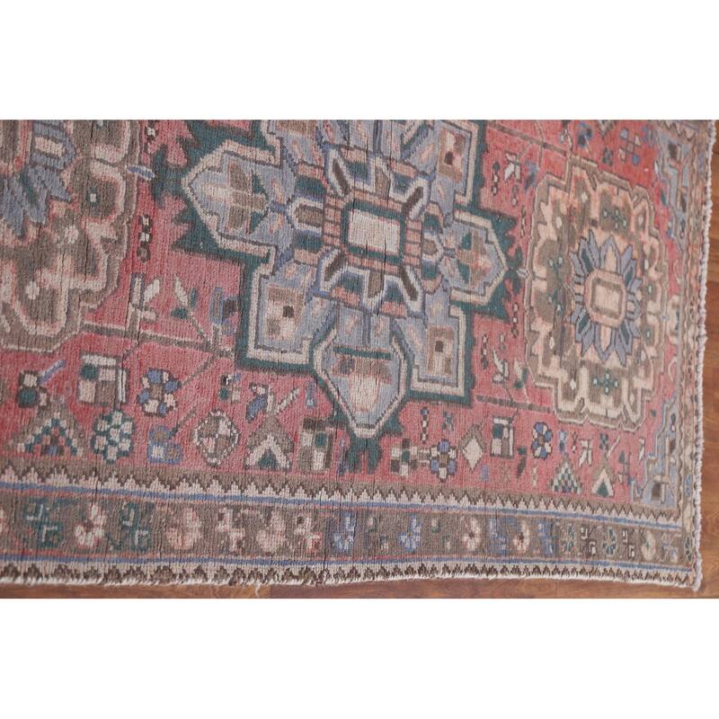 Hand Knotted Oriental 100% Wool Carpet Traditional Geometric Pink Hamedan Runner Rug - 10' 10'' X 3' 2''