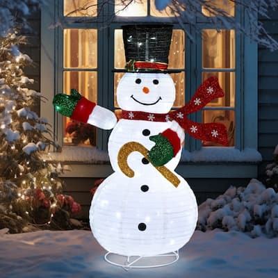 4ft Lighted Pop-Up Snowman - White