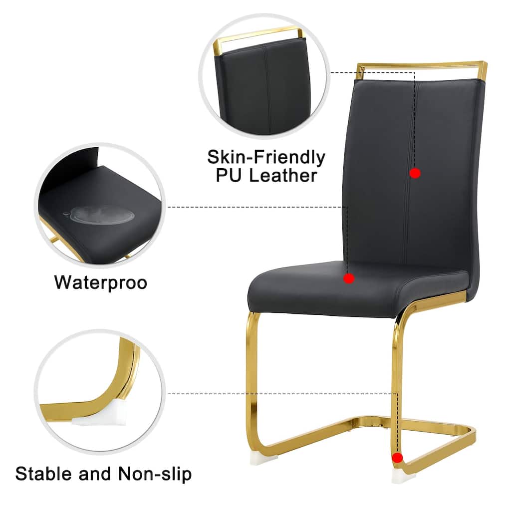 Modern Dining Chairs, PU Faux Leather High Back Upholstered Side Chair with Golden C-shaped Tube Metal Legs