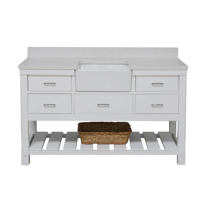 KitchenBathCollection Charlotte 60" Single Farmhouse Vanity with Quartz Top