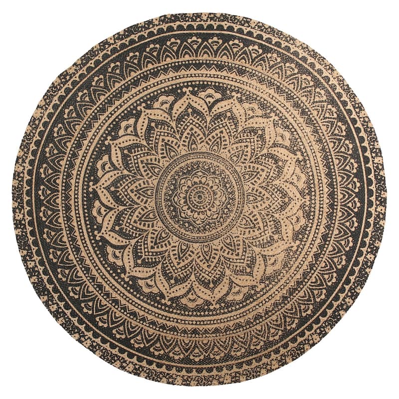 Jute Sylhet Printed Round Placemat - Natural Black ST - Natural Black