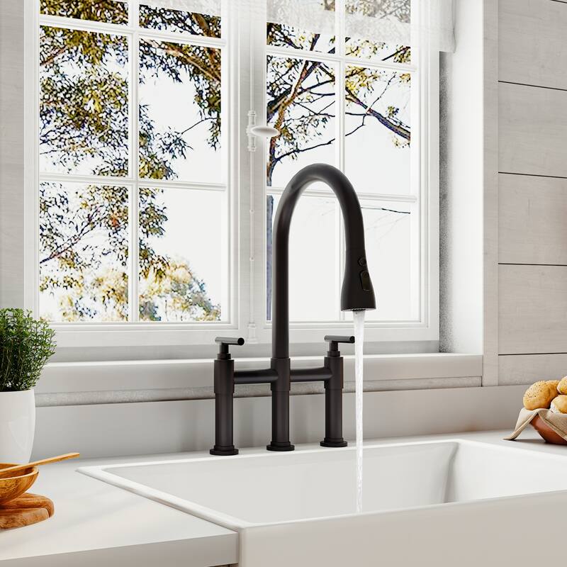 Bridge Kitchen Faucet for Sink with 360 Swivel Spout - Black
