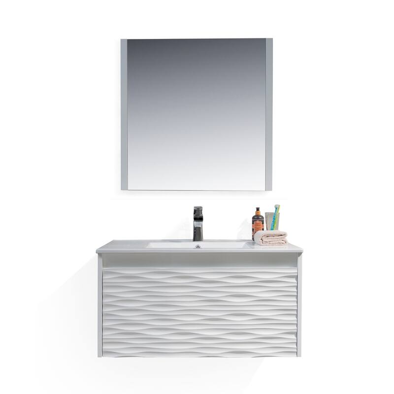 Contemporary White Floating Vanity Set - 36 Inch