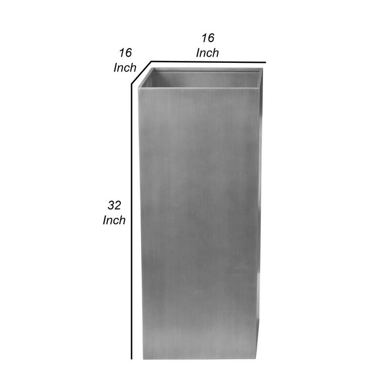 Jo 32 Inch Tall Flower Pot Planter, Hidden Indented Box, Gray Brushed Metal