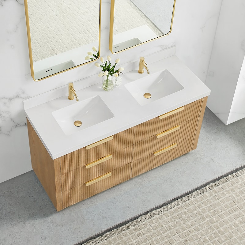 Santarem Double Vanity with Pure White Quartz Stone Top without Mirror