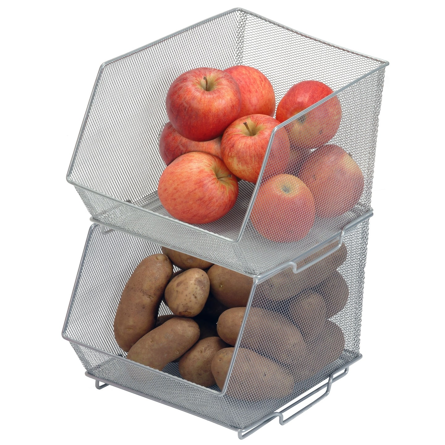 Silver Mesh Open Bin Storage Basket Organizer for Fruits, Pantry items toys  199