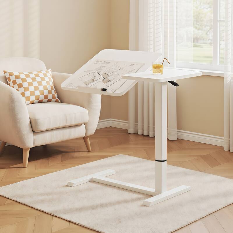 Overbed Bedside Desk, Mobile Rolling Laptop Stand Tilting Overbed Table with Wheels, Height Adjustable Tray Bedside Table