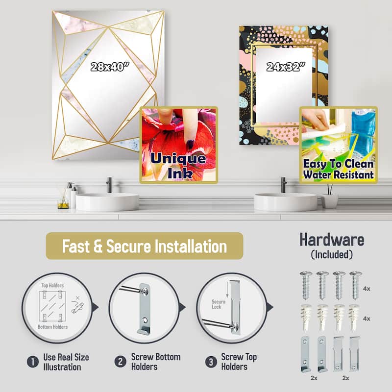 Designart 'Marbled Marvelous 3' Glam Printed Wall Mirror