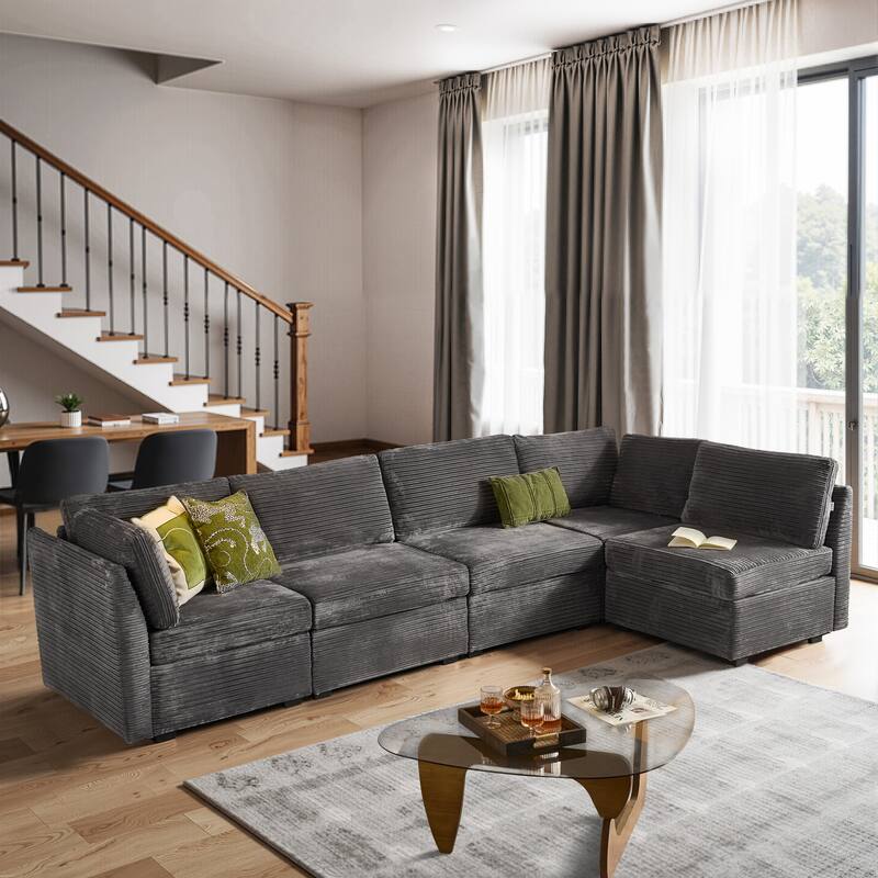 HOOOWOOO Modern Upholstery Fabric Sectional Sofa - Grey
